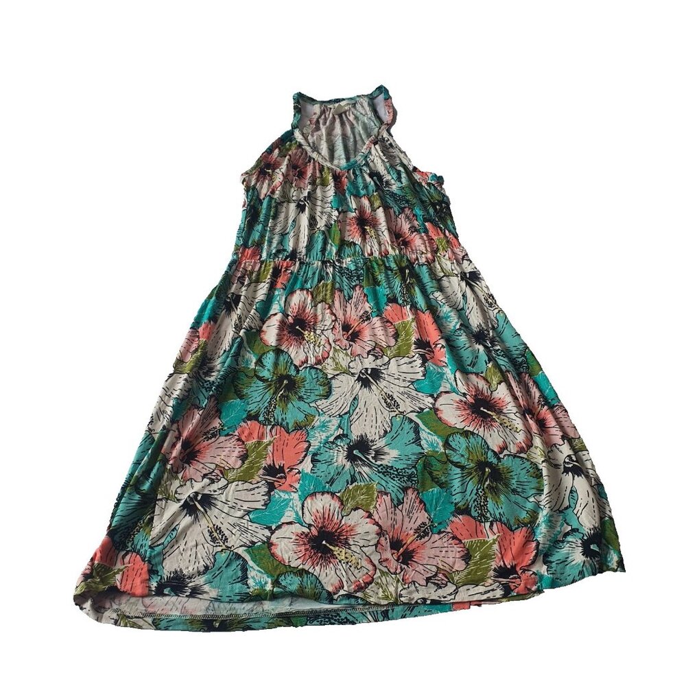 H&M Sleeveless Dress Sz M Floral Hawaii Summer Juniors Girls Teal